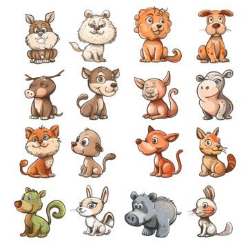 Cartoon Animals Characters Set Coloring Book Page, Animals, Cartoon, Set PNG Transparent Image ...