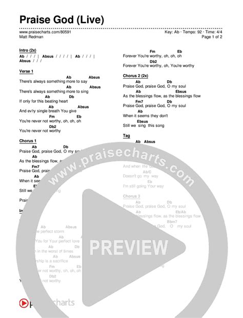 Praise God (Live) Chords PDF (Matt Redman) - PraiseCharts