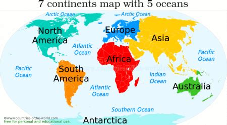 Map of Continents and Oceans | Continents and oceans, World map continents, Map of continents