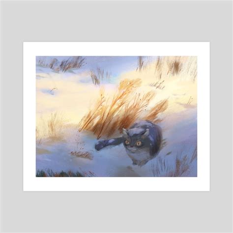 cat hiding in the snow, an art print by Ibrahim Musa Ashidiqie - INPRNT