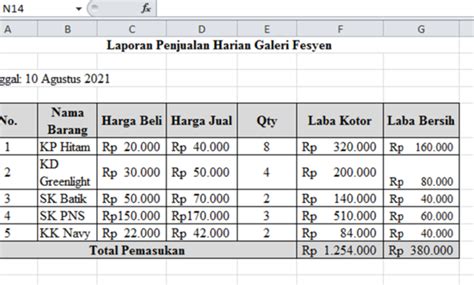 Contoh Pembukuan Penjualan Harian Excel - IMAGESEE