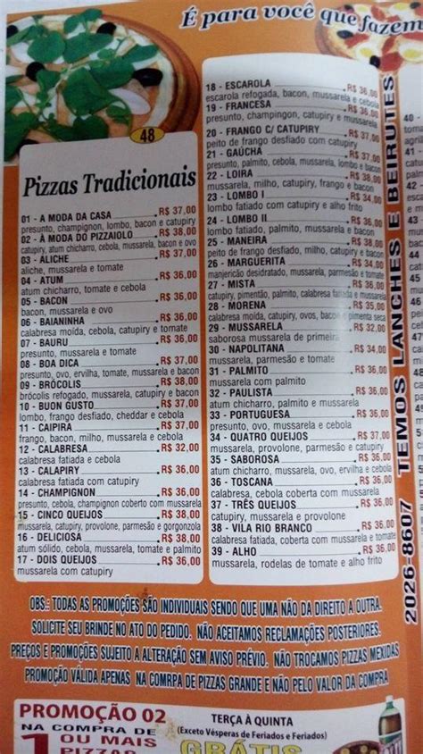 Menu at Pizzaria Buon Gusto, São Paulo, Av. São Miguel