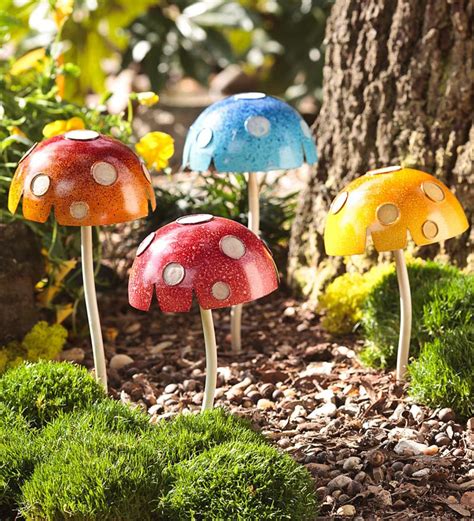 Glow-In-The-Dark Medium Mushroom Garden Stakes, Set of 4 | Wind and Weather