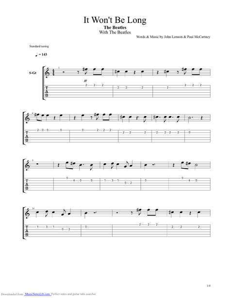 It Won t Be Long guitar pro tab by Beatles @ musicnoteslib.com