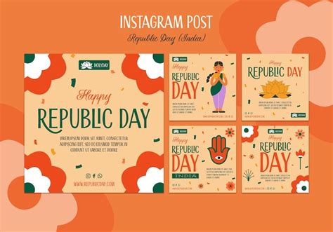 Free PSD | Hand drawn republic day instagram posts