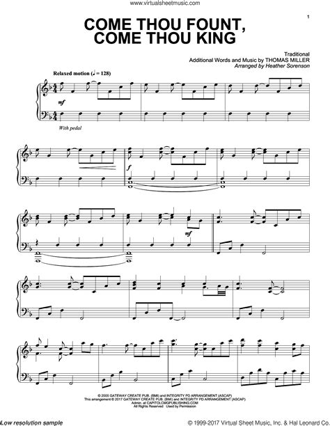 Miller - Come Thou Fount, Come Thou King sheet music for piano solo