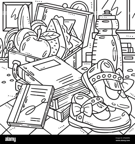 Back To School Lunch Box, and Books Coloring Page Stock Vector Image ...