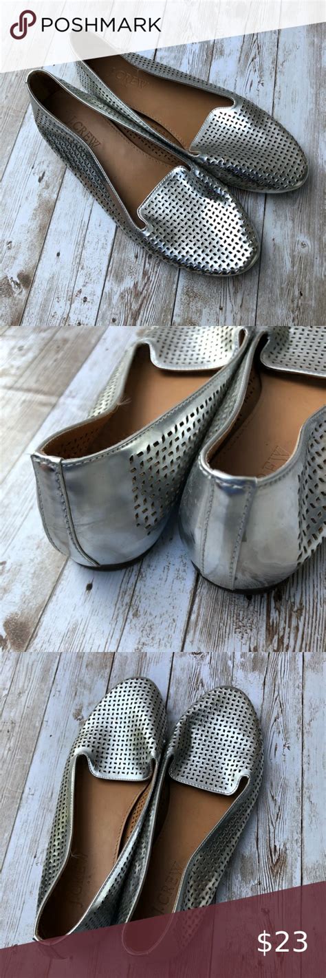 J. Crew Preforated Silver Flats Minor wear overall, size 6/six ...