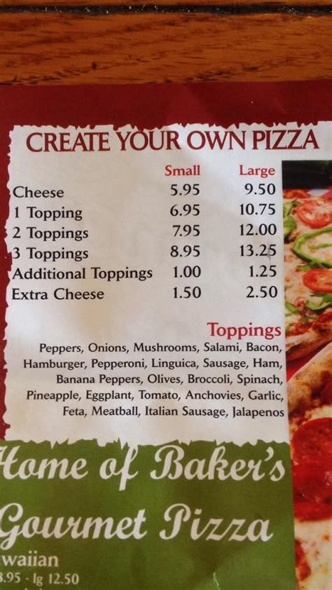 Menu at Bakers Corner Pizza pizzeria, Seekonk