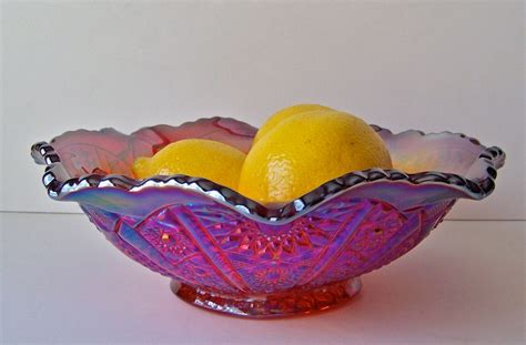 Vintage Carnival Glass Fruit Bowl Red Heirloom Bowl Indiana