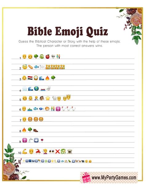 Free Printable Bible Emoji Quiz with Answer Key | Bible emoji, Bible ...