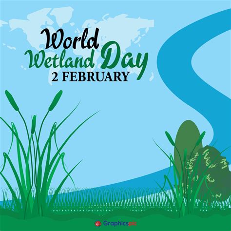 Vector illustration of World Wetlands Day theme. Postcard or banner with a map and the branches ...