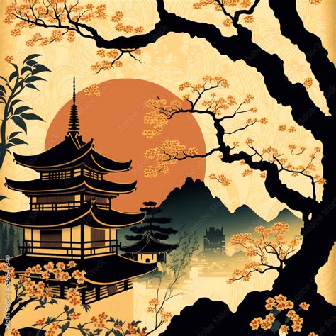 Japanese style background. Japan culture background for design. Travel to Japan postcard ...