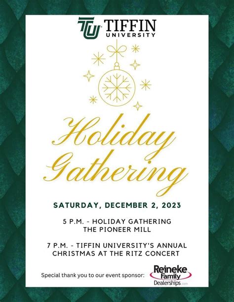 TU Alumni Holiday Gathering and Christmas at the Ritz, Pioneer Mill, Tiffin, 2 December