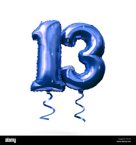 Number 13 blue foil helium balloon isolated on a white background. 3D Render Stock Photo - Alamy