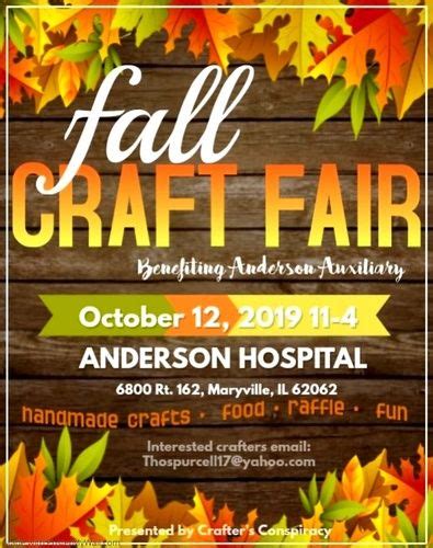 Fall Craft Fair, Saturday, October 12, 2019, 11am to 4pm, at Anderson ...