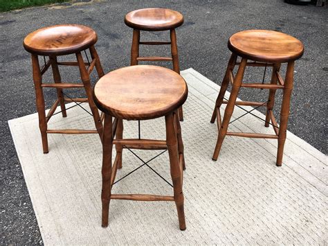 Vintage Maple Bar Stools (4), Bent Bros Stools, Bamboo Style Counter ...