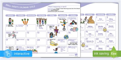 April Events and Play-Along Calendar Pack (2023) - Twinkl