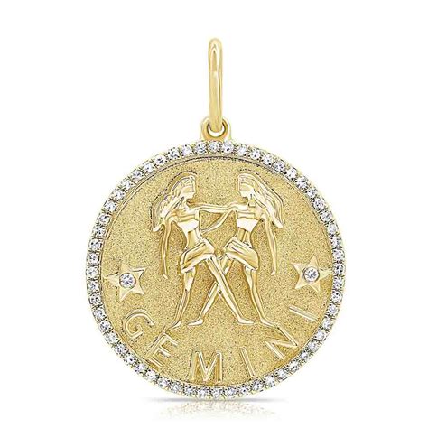 14k Gold and Diamond Gemini Zodiac Pendant