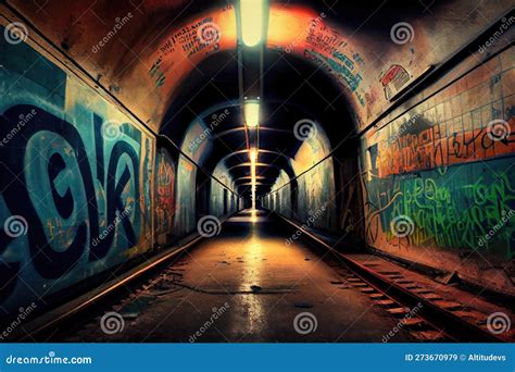 Subway Tunnel, with Graffiti Art and Tags on the Walls Stock Image ...