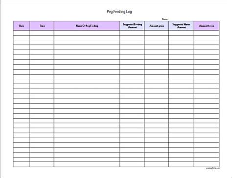 Printable Tube Feeding Log Sheet