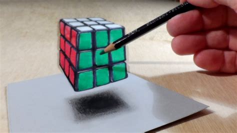 Drawing Floating Rubik's Cube - How to Draw 3D Rubik's Cube - Trick Art ...