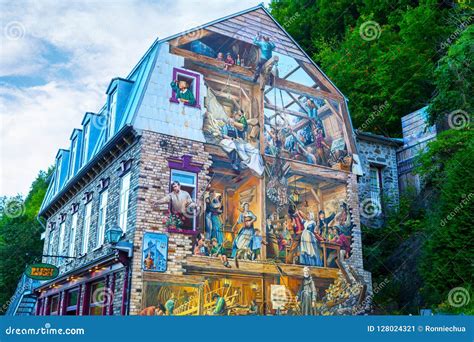 Historic Wall Mural Scene in Old Quebec City, Canada Editorial Photo ...