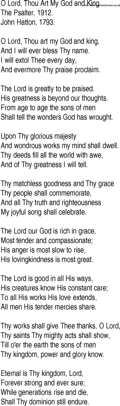 Hymn and Gospel Song Lyrics for O Lord, Thou Art My God and King by The ...