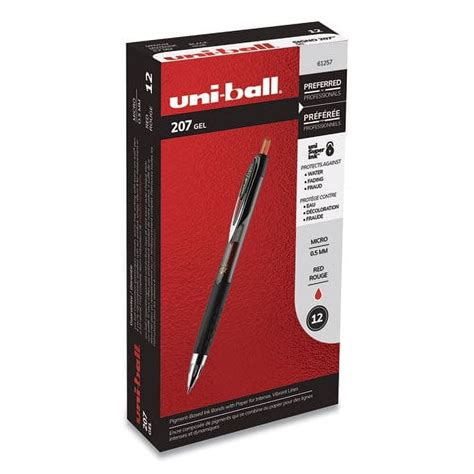 Uni-Ball Uniball Signo 207 Retractable Gel Pen, Micro 0.5 Mm, Red Ink, Smoke-Black-Red Barrel ...