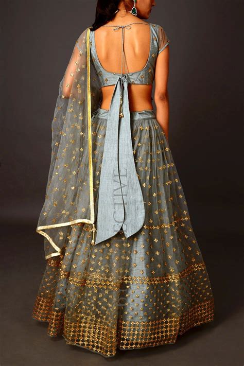 Grey Sequins 6YCollective Lehenga | Backless blouse designs, Trendy blouse designs, Blouse ...