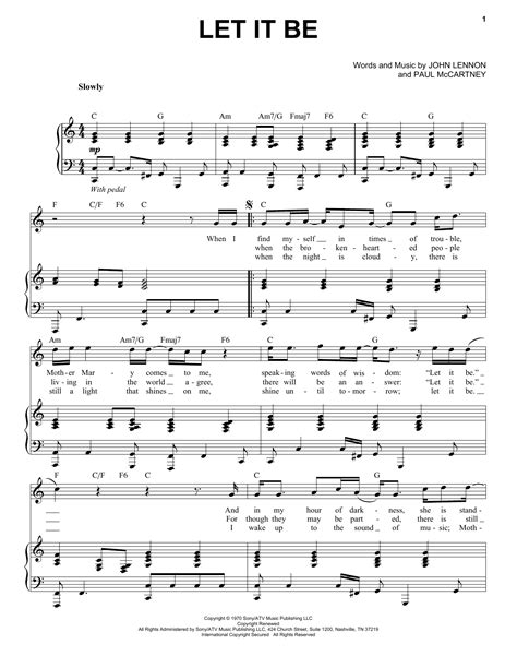 Let It Be by The Beatles Sheet Music for Piano & Vocal at Sheet Music ...