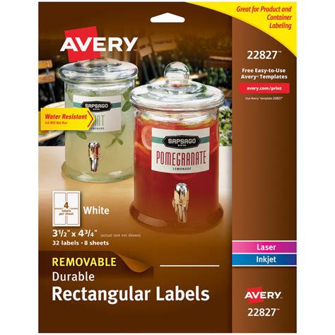 Avery® 22827 3 1/2" x 4 3/4" White Rectangular Removable Labels - 32/Pack