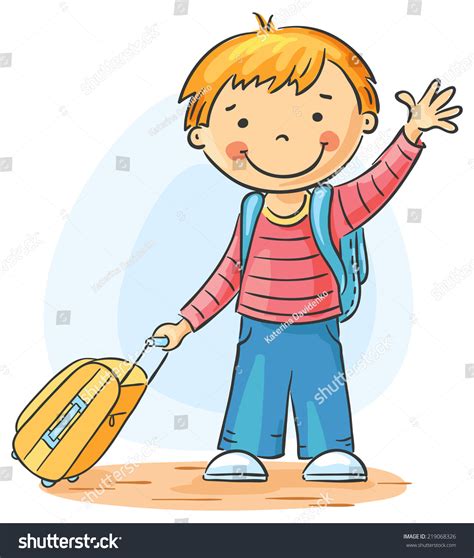 Child Suitcase Backpack Leaving Waving Goodbye Stock Vector (Royalty ...