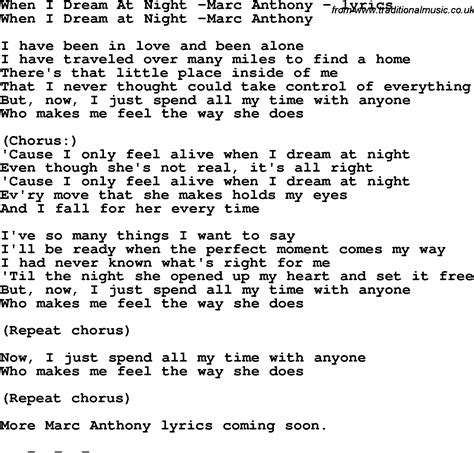 Love Song Lyrics for:When I Dream At Night -Marc Anthony