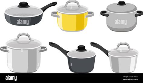 Pans pots and saucepans. Kitchen pan objects, cartoon kitchenware tools ...