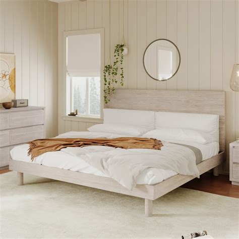 King Size Modern Concise Style Solid Wood Grain Platform Bed Frame with ...