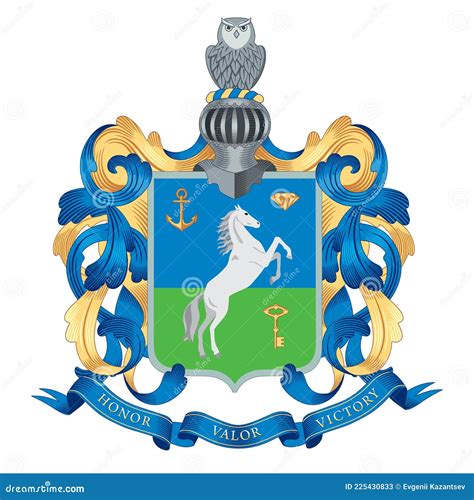 Family Coat of Arms. in the Field of the Shield, a Horse, an Anchor, a ...