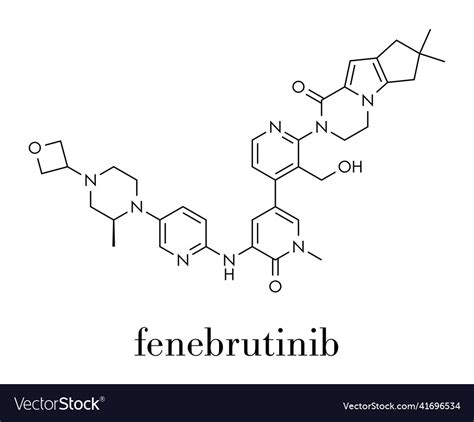 Fenebrutinib drug molecule skeletal formula Vector Image