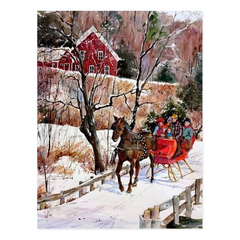 Vintage Winter Horse and Sleigh Postcard | Zazzle.com | Winter horse ...