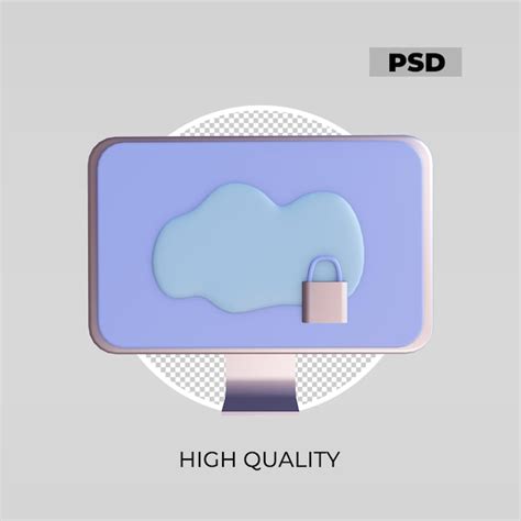 Premium PSD | 3d icon clouds storage security computer 2