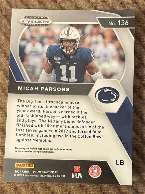 Micah Parsons Rookie Card-2021 Panini Prizm Draft Picks-Dallas Cowboys ...