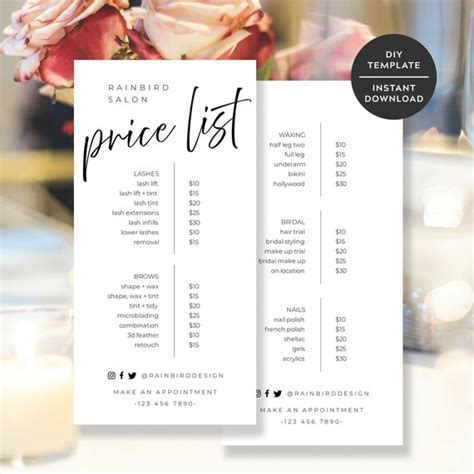 Beauty Salon Price List Template Printable Hair Stylist Price | Etsy