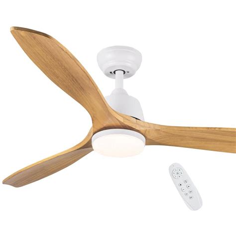 YUHAO Farmhouse 52 in. Indoor White Solid Wood Ceiling Fan with 3 color temperatures, Integrated ...