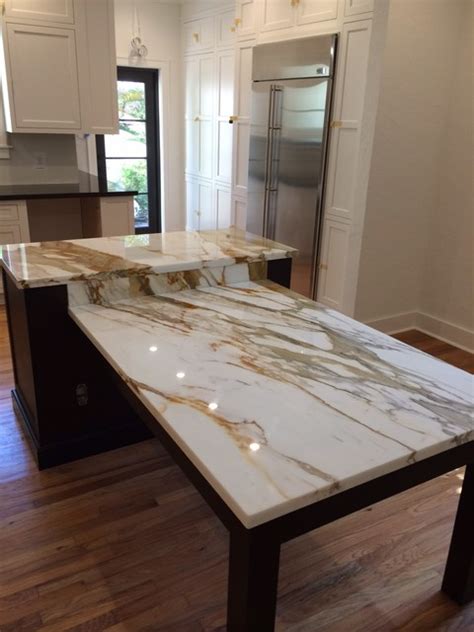 Brown Quartz Kitchen Tops & Calacatta Gold Marble Island - Contemporary - Kitchen - Miami - by ...