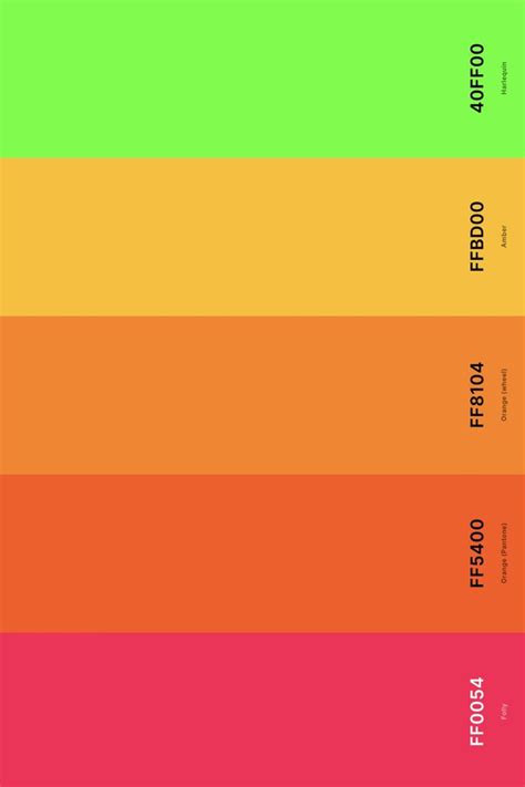 9. Neon Orange Color Palette Color Palette with Folly (Hex #FF0054) + Orange (Pantone) (Hex # ...