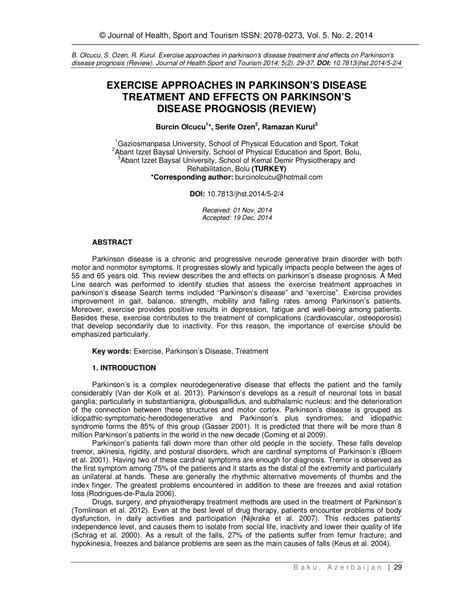 (PDF) EXERCISE APPROACHES IN PARKINSON'S DISEASE TREATMENT AND EFFECTS ...