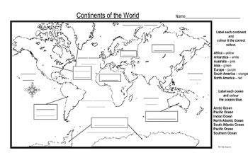 Maps of the Continents of the World For Students to Label and Colour/Color