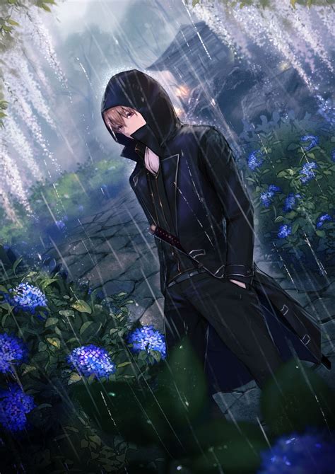 Okita Sougo #solo #rain #handinpockets #Hydrangea | Samurai anime, Cute anime guys, Anime ninja