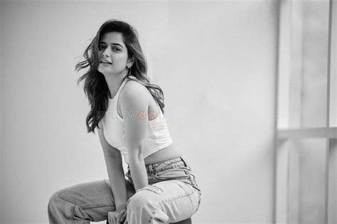 Beautiful Ashika Ranganath In A White Crop Top Black And White Photos ...