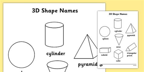 3D Shapes Words Colouring Sheets - 2D, shape, colouring, wet play, 3D shape